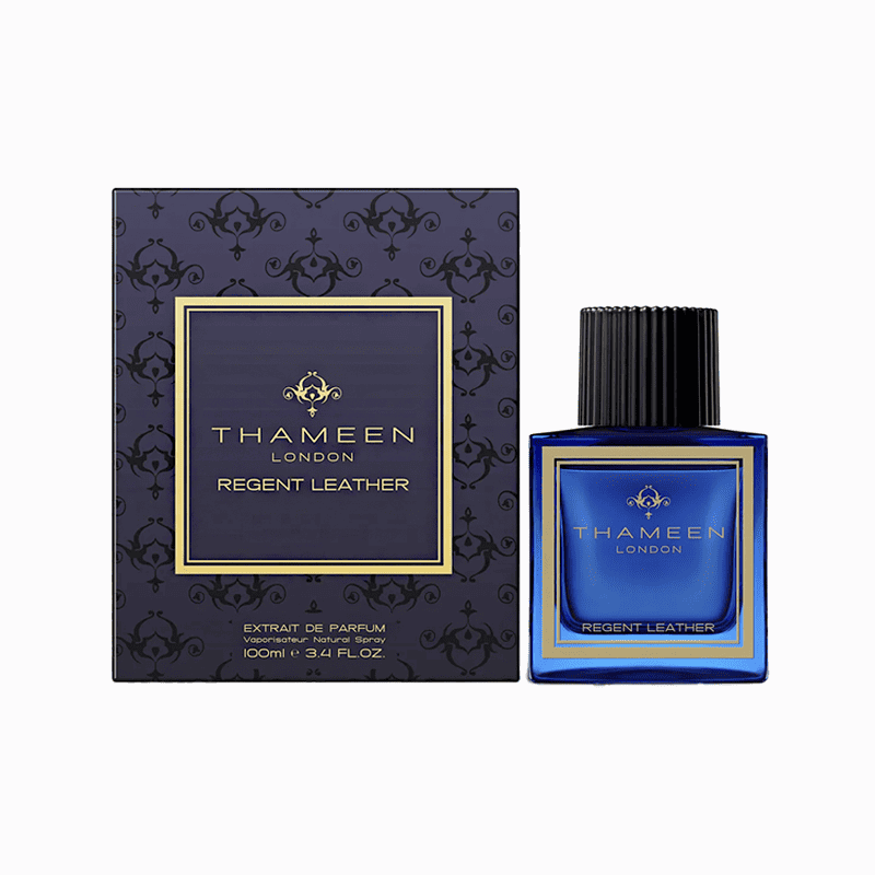 Thameen Regent Leather Eau De Parfum 100ml, a luxury niche fragrance for date night, elegantly packaged.