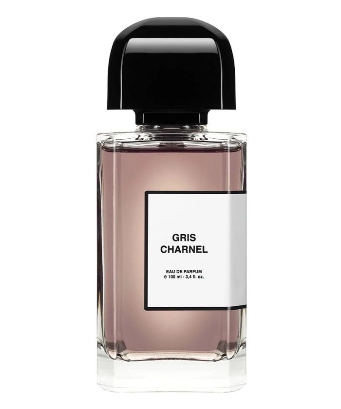 Gris Charnel BDK perfume bottle showcasing top notes of Fig, Black tea, Cardamom essence and base notes of Sandalwood.