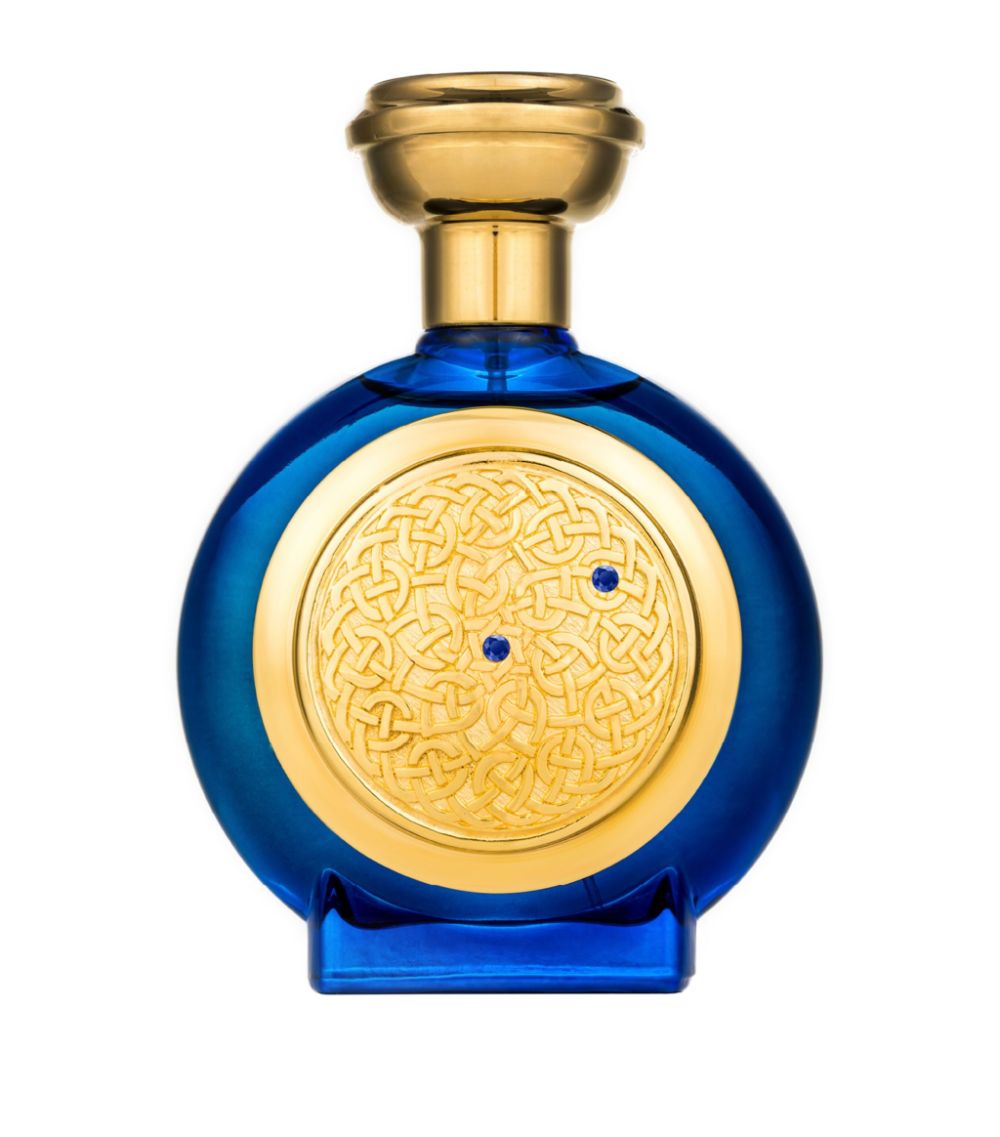 Boadicea The Victorious Blue Sapphire Supercharged Pure Perfume bottle with intricate gold design and blue accents.