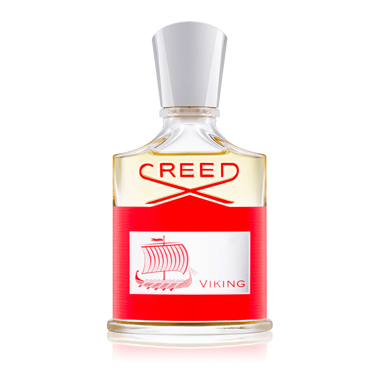 Creed Viking luxury perfume bottle featuring vibrant red design, showcasing niche fragrance notes for sale.