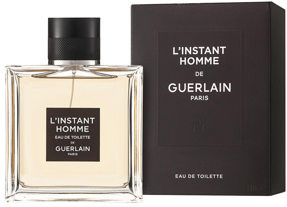 L'Instant de Guerlain perfume bottle and box, a luxury niche fragrance for sale with citrus and woody notes.