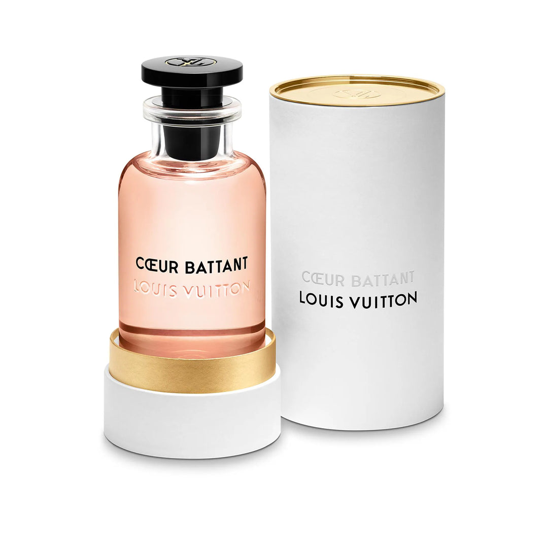 Louis Vuitton Coeur Battant Eau de Parfum bottle and packaging, featuring floral and musky notes in a stylish design.