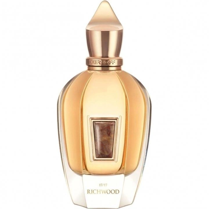 Xerjoff Stone Label Richwood fragrance bottle showcasing luxurious notes of tangerine, rose, and patchouli.