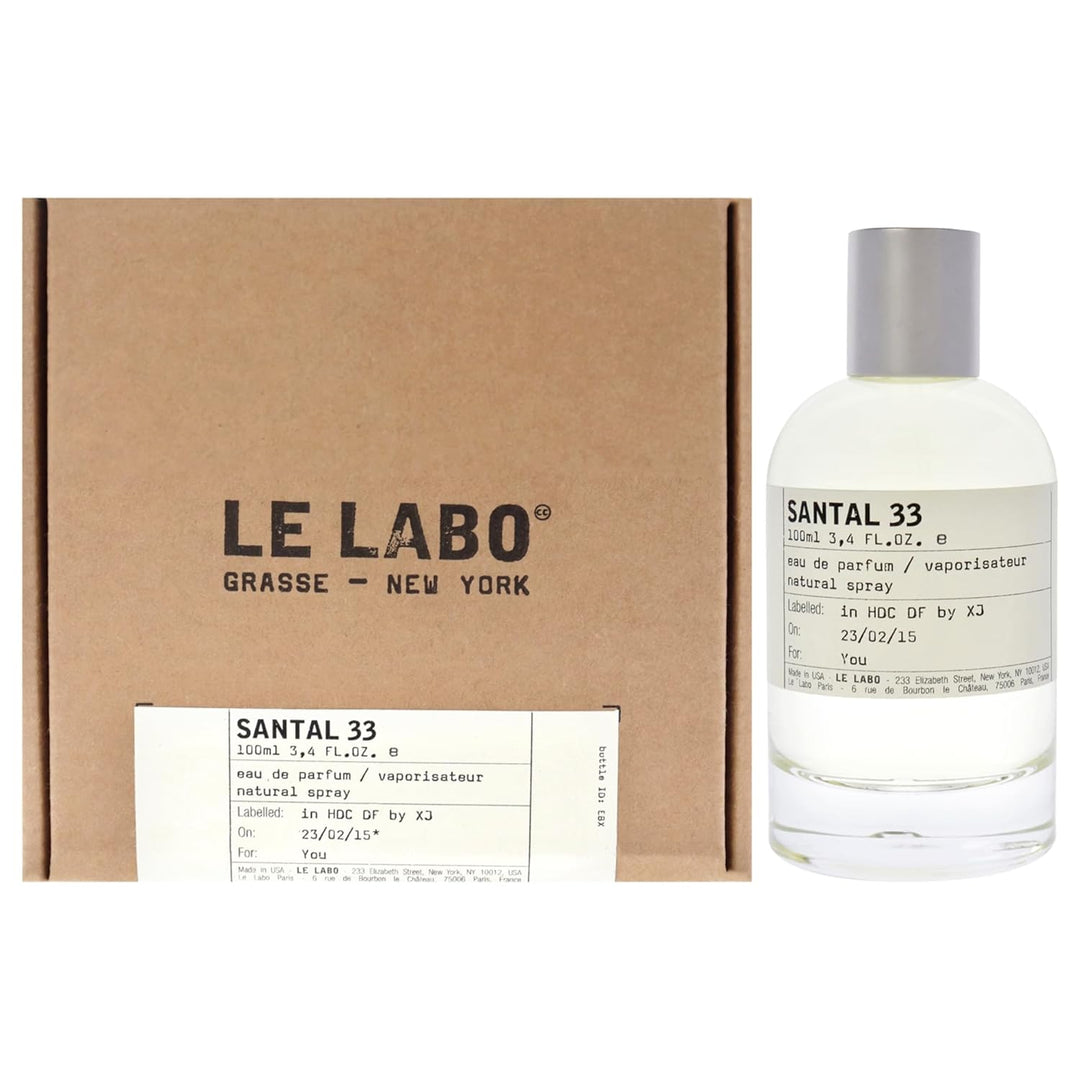 Le Labo Santal 33 100ml luxury fragrance with notes of sandalwood and leather, perfect for date night, now for sale.