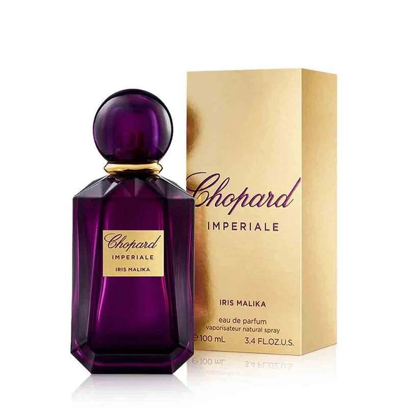Chopard Imperiale Iris Malika Eau De Parfum 100ml bottle and box, luxury niche fragrance for sale, ideal for date night.