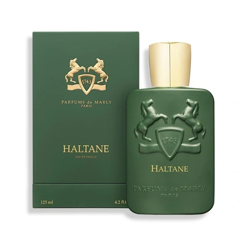Parfum De Marley Haltane fragrance bottle and box showcasing luxury scent with notes of bergamot, lavender, and oudwood.